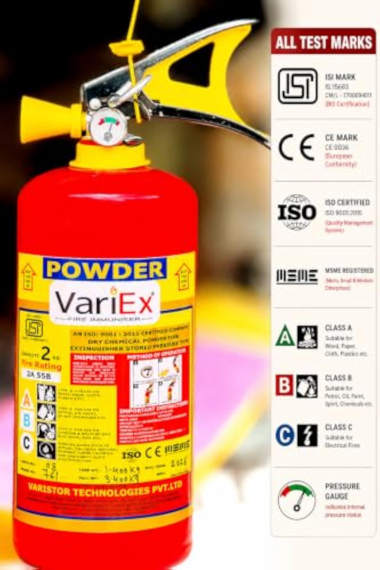 2Kg ABC Powder Fire Extinguisher Pack of 1, Multipurpose